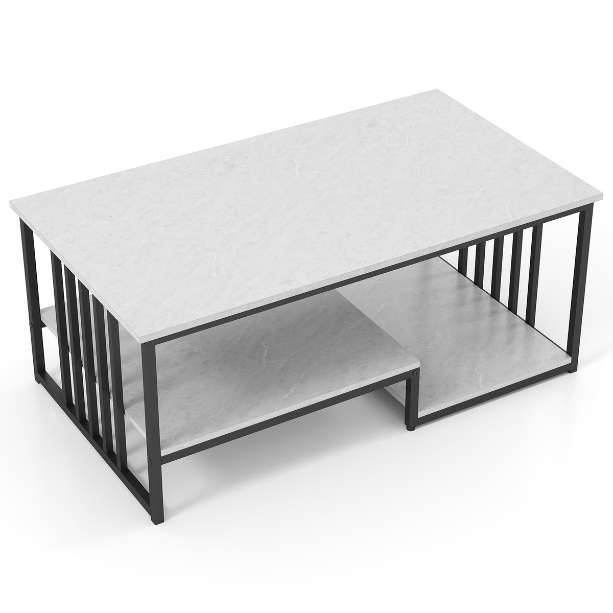 Industrial Coffee Table, Rectangular 2-Tier Center Table with Open Storage Shelf