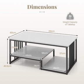 Industrial Coffee Table, Rectangular 2-Tier Center Table with Open Storage Shelf