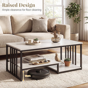 Industrial Coffee Table, Rectangular 2-Tier Center Table with Open Storage Shelf