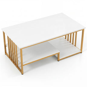 Industrial Coffee Table, Rectangular 2-Tier Center Table with Open Storage Shelf