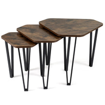 Industrial Nesting Coffee Table Set of 3, Irregular Hexagonal Sofa Side Table Set with Thick Tabletop and Metal Frame