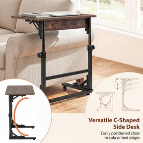 Folding C-Shaped End Table, Height Adjustable Sofa Side Table with Metal Frame