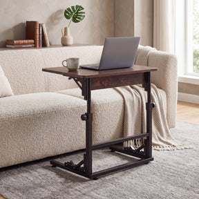 Folding C-Shaped End Table, Height Adjustable Sofa Side Table with Metal Frame