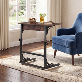 Folding C-Shaped End Table, Height Adjustable Sofa Side Table with Metal Frame