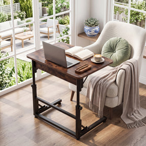 Folding C-Shaped End Table, Height Adjustable Sofa Side Table with Metal Frame