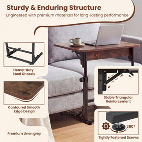 Folding C-Shaped End Table, Height Adjustable Sofa Side Table with Metal Frame