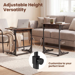 Folding C-Shaped End Table, Height Adjustable Sofa Side Table with Metal Frame