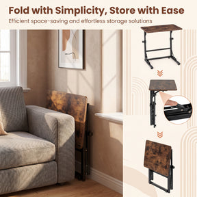 Folding C-Shaped End Table, Height Adjustable Sofa Side Table with Metal Frame