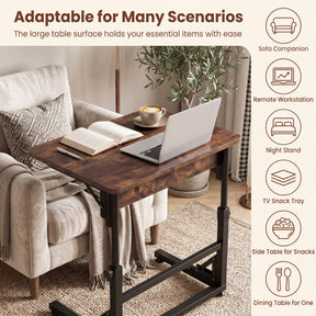 Folding C-Shaped End Table, Height Adjustable Sofa Side Table with Metal Frame