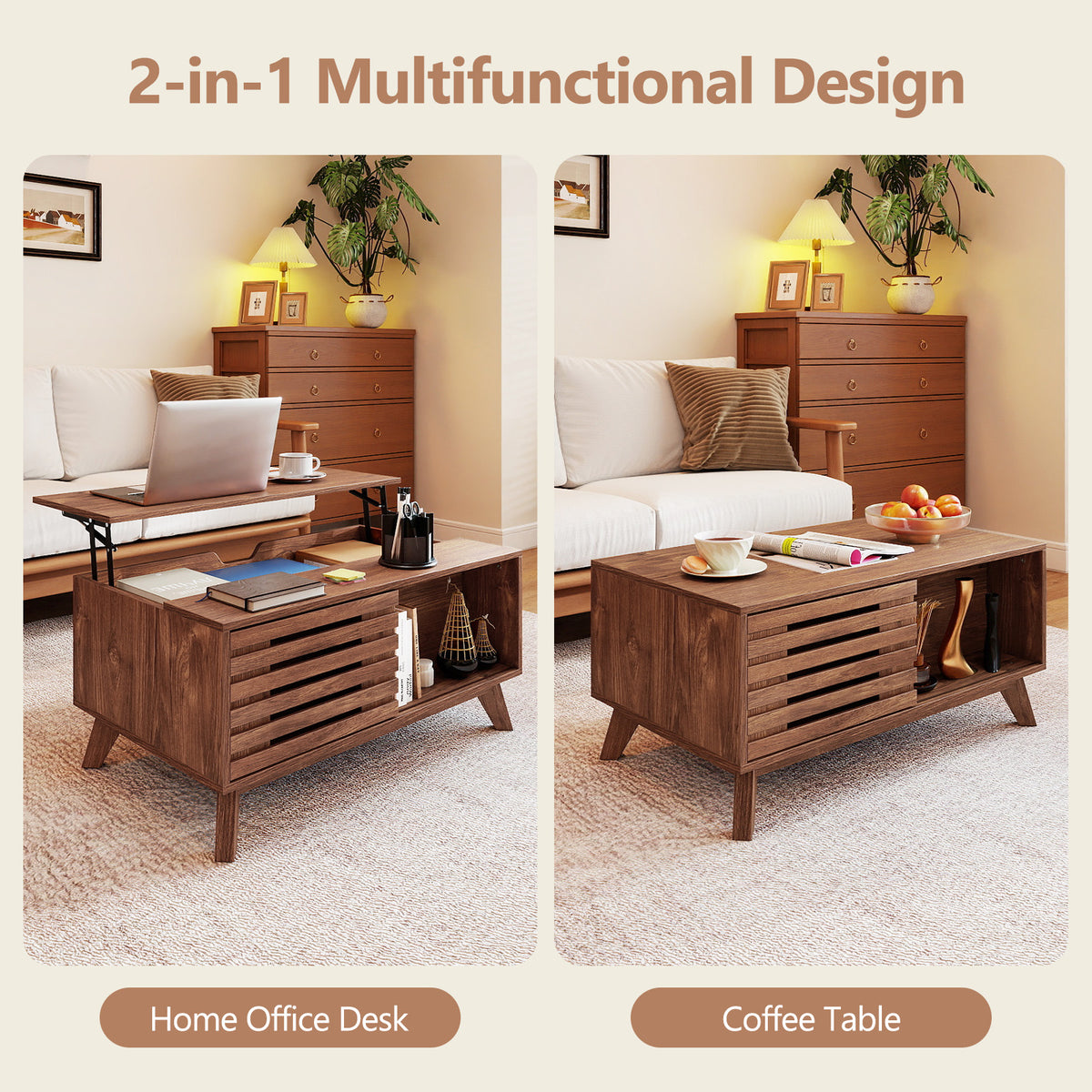 Lift Top Coffee Table with Hidden Compartment for Living Room