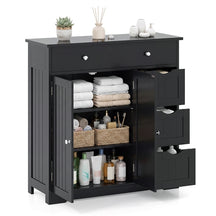 Bathroom Floor Cabinet, Large Storage Cabinet with 4 Drawers, 2 Doors & Adjustable Shelf
