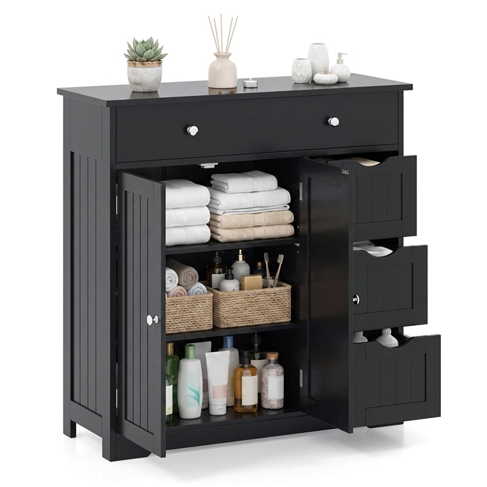 Bathroom Floor Cabinet, Large Storage Cabinet with 4 Drawers, 2 Doors & Adjustable Shelf