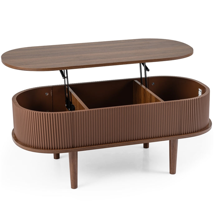 Oval Lift Top Coffee Table with Storage, Walnut/ Natural