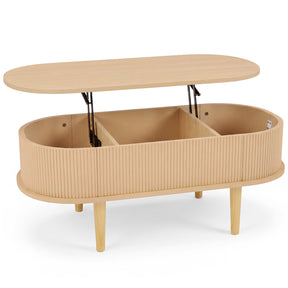 Oval Lift Top Coffee Table with Storage, Walnut/ Natural