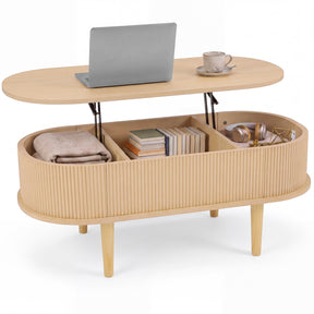 Oval Lift Top Coffee Table with Storage, Walnut/ Natural