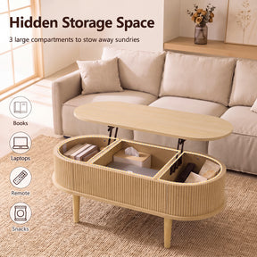 Oval Lift Top Coffee Table with Storage, Walnut/ Natural