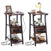End Table with Charging Station, 3-Tier Industrial Side Table with 2 AC Outlets, 1 USB Port and 1 Type-C Port