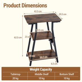 End Table with Charging Station, 3-Tier Industrial Side Table with 2 AC Outlets, 1 USB Port and 1 Type-C Port