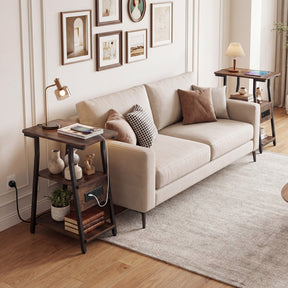 End Table with Charging Station, 3-Tier Industrial Side Table with 2 AC Outlets, 1 USB Port and 1 Type-C Port