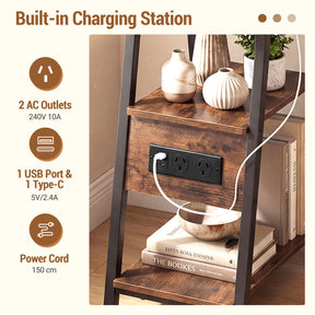 End Table with Charging Station, 3-Tier Industrial Side Table with 2 AC Outlets, 1 USB Port and 1 Type-C Port