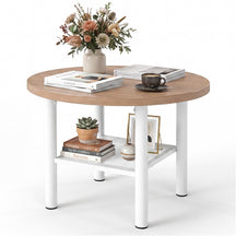 Round Coffee Table, 2-Tier Modern Circular Center Table with Storage Shelf