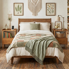 Bamboo Rattan Nightstand, Natural Side Table with Raised Edge