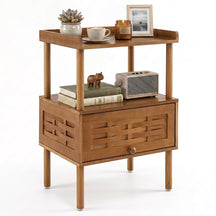 Bamboo Rattan Nightstand, Natural Side Table with Raised Edge