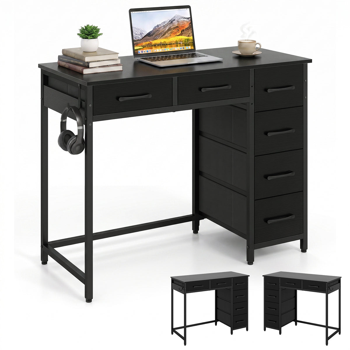 Computer Desk with Reversible Drawers, Home Office Desk
