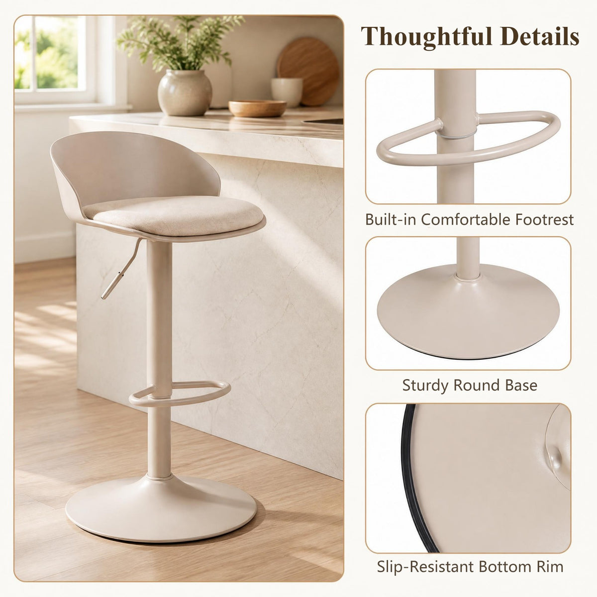 Set of 2 Adjustable Swivel Bar Stools w/ Back & Footrest, Loads 150 kg Each