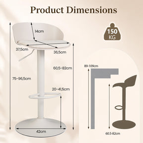 Set of 2 Adjustable Swivel Bar Stools w/ Back & Footrest, Loads 150 kg Each