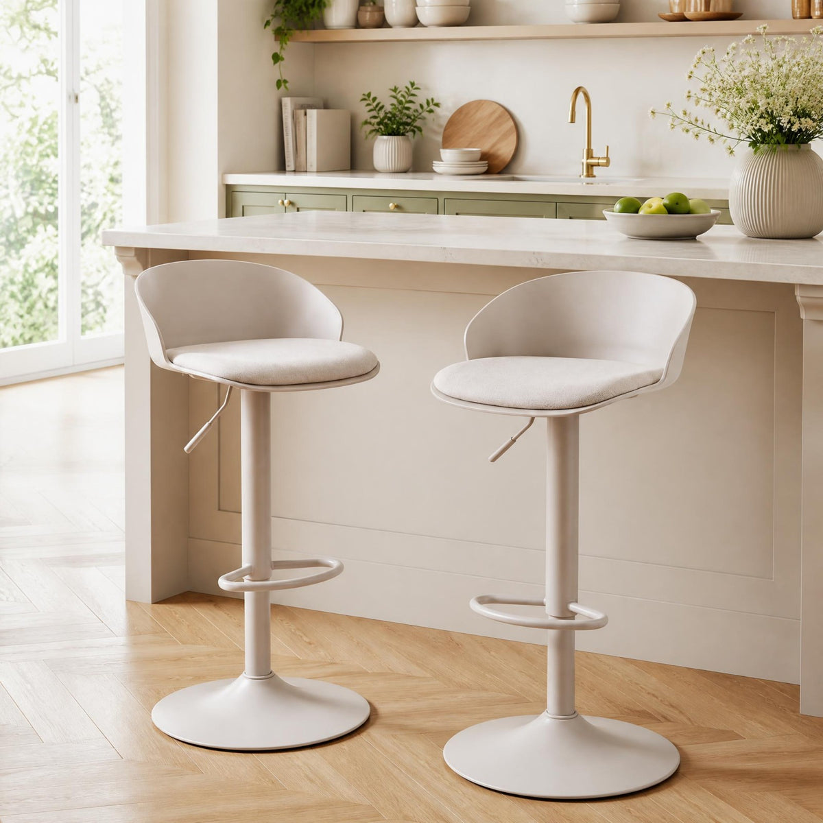 Set of 2 Adjustable Swivel Bar Stools w/ Back & Footrest, Loads 150 kg Each