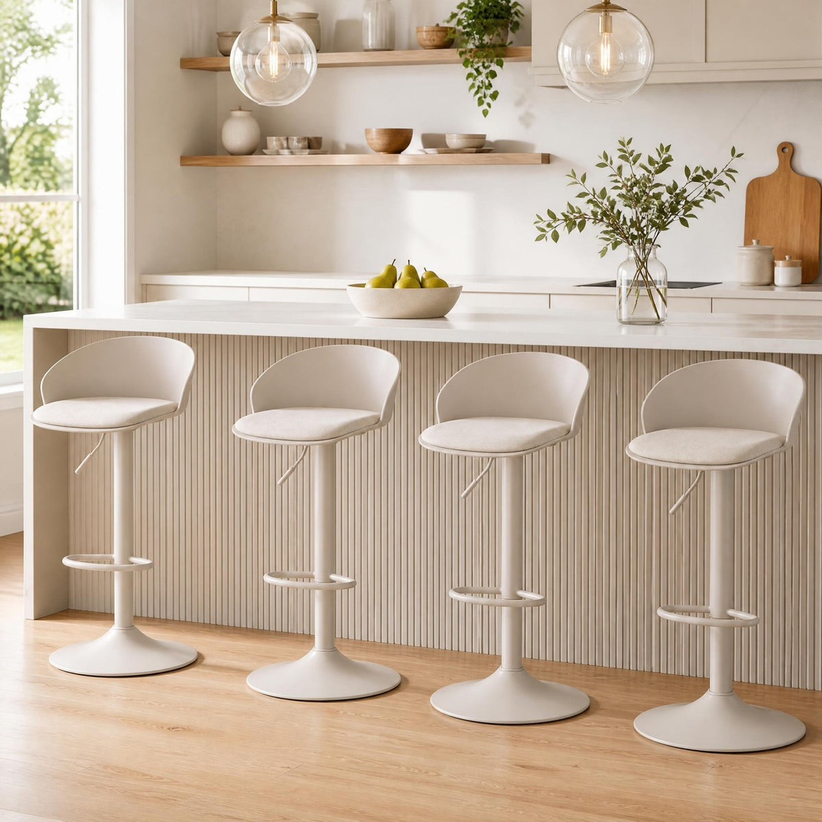 Set of 2 Adjustable Swivel Bar Stools w/ Back & Footrest, Loads 150 kg Each