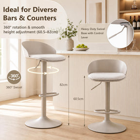 Set of 2 Adjustable Swivel Bar Stools w/ Back & Footrest, Loads 150 kg Each