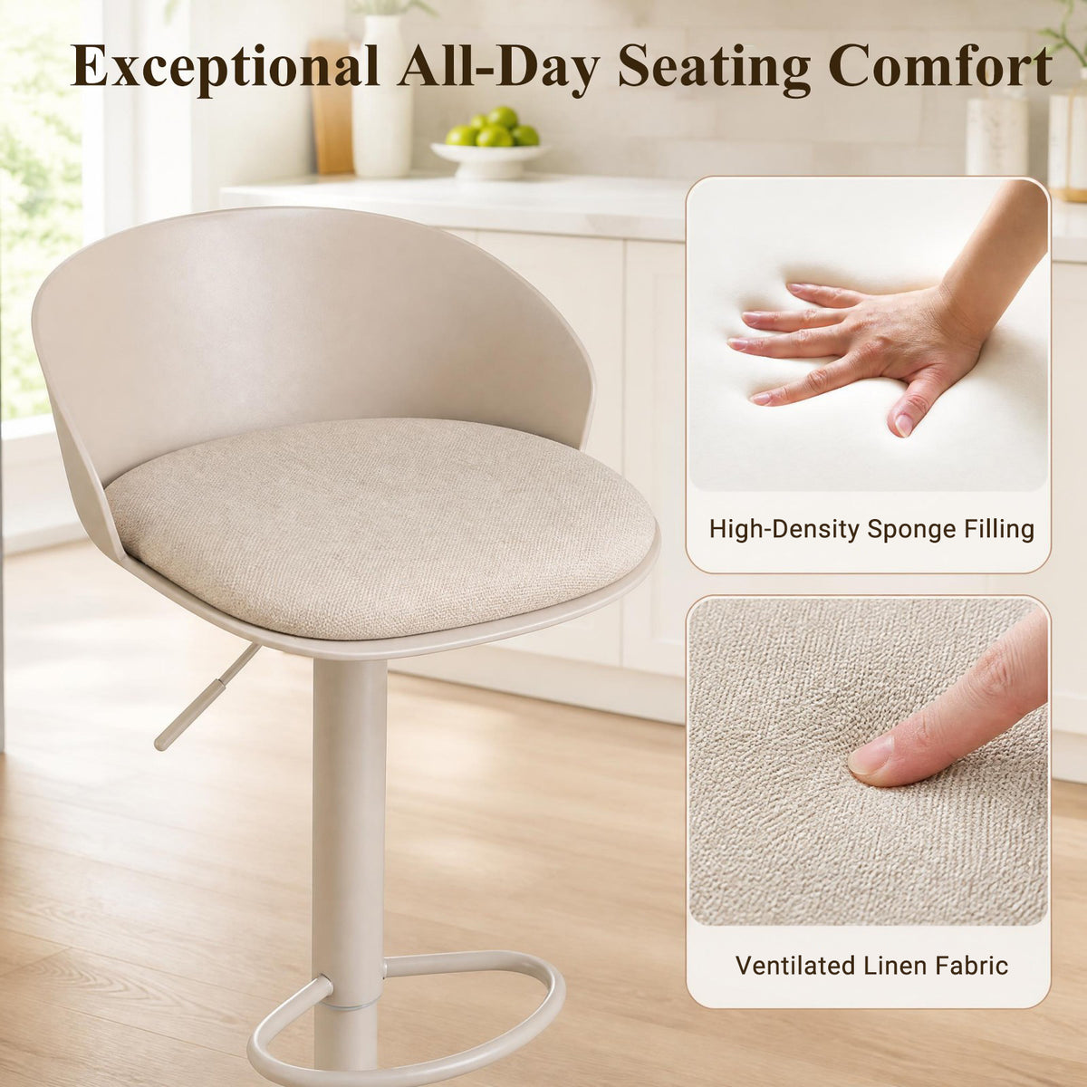 Set of 2 Adjustable Swivel Bar Stools w/ Back & Footrest, Loads 150 kg Each