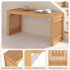 Bamboo Dining Bench, 90CM Long Entryway Bench Indoor Kitchen Bench