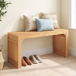 Bamboo Dining Bench, 90CM Long Entryway Bench Indoor Kitchen Bench