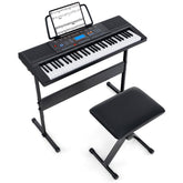 61-Key Portable Electronic Keyboard Piano w/ Stand & Stool, Complete Digital Piano Set w/ 300 Timbres
