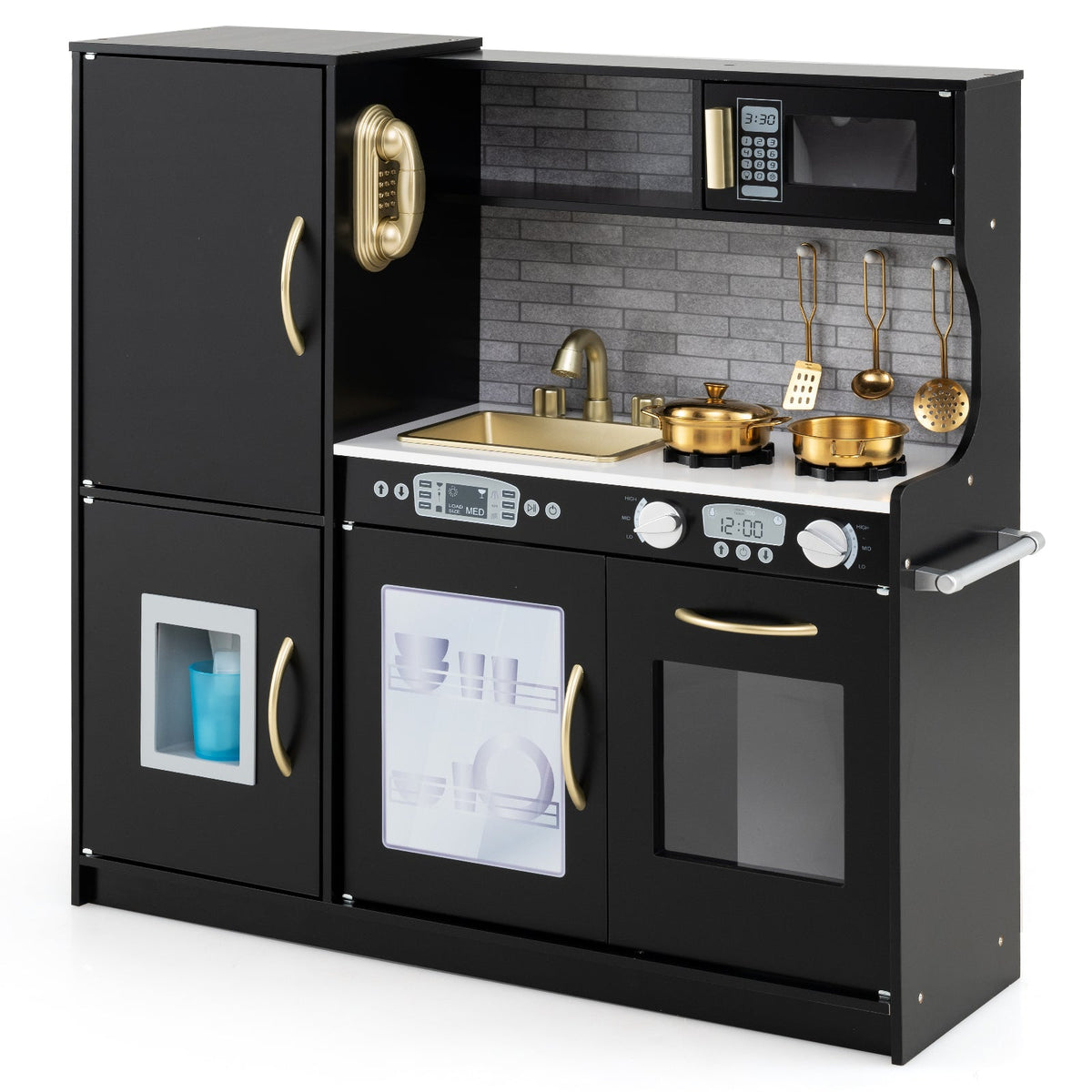 HONEY JOY Pretend Play Kitchen, Toddler Kitchen Playset w/Blackboard, Phone, Microwave, Ice Maker, Dishwasher & Oven