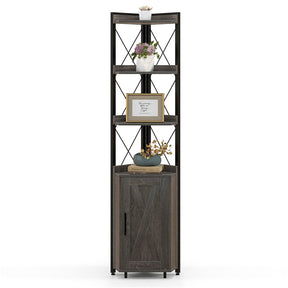 Giantex 6-Tier Corner Shelf, Standing Bookcase Bookshelf with 5-Level Adjustable Shelf & Anti-Tipping Kits