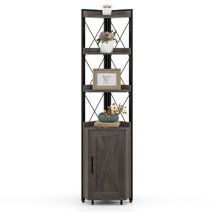 Giantex 6-Tier Corner Shelf, Standing Bookcase Bookshelf with 5-Level Adjustable Shelf & Anti-Tipping Kits