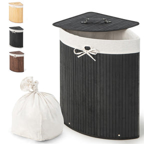 Giantex Laundry Hamper with Lid, 72L Bamboo Laundry Basket with Removable and Machine Washable Liner Bag