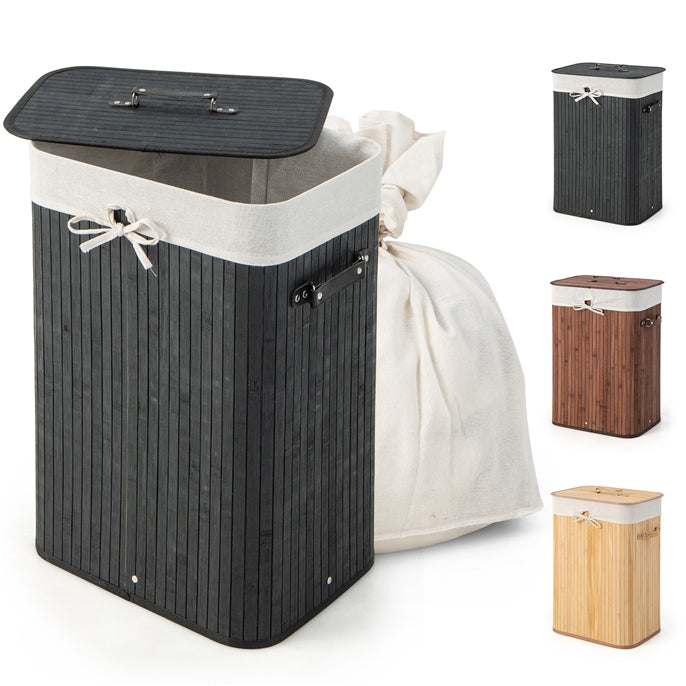 Giantex Laundry Hamper with Lid, 72L Bamboo Laundry Basket with Removable and Machine Washable Liner Bag
