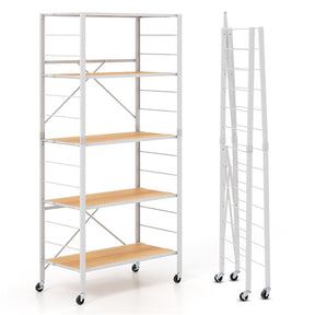 Giantex 5-Tier Foldable Shelving Unit, Heavy Duty Metal Shelves with Detachable Wheels