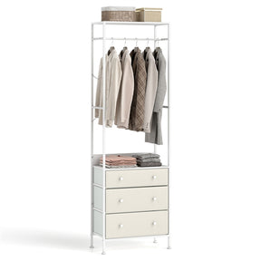 Freestanding Closet Organizer, Clothing Stand Dresser w/ 3-Position Hanging Rod & Storage Shelves