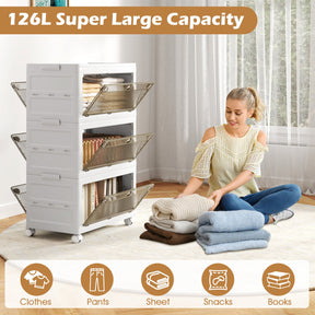 Giantex Plastic Storage Bins, Stackable Storage Boxes with Lid, Collapsible Closet Storage Organizer with Wheels