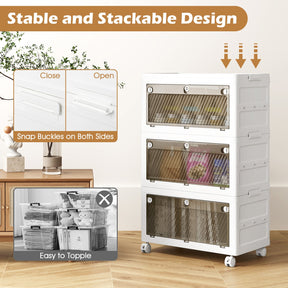 Giantex Plastic Storage Bins, Stackable Storage Boxes with Lid, Collapsible Closet Storage Organizer with Wheels