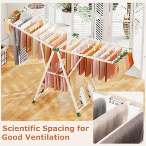 Foldable Metal Laundry Drying Rack with Height Adjustable Wings, 20 Drying Rails