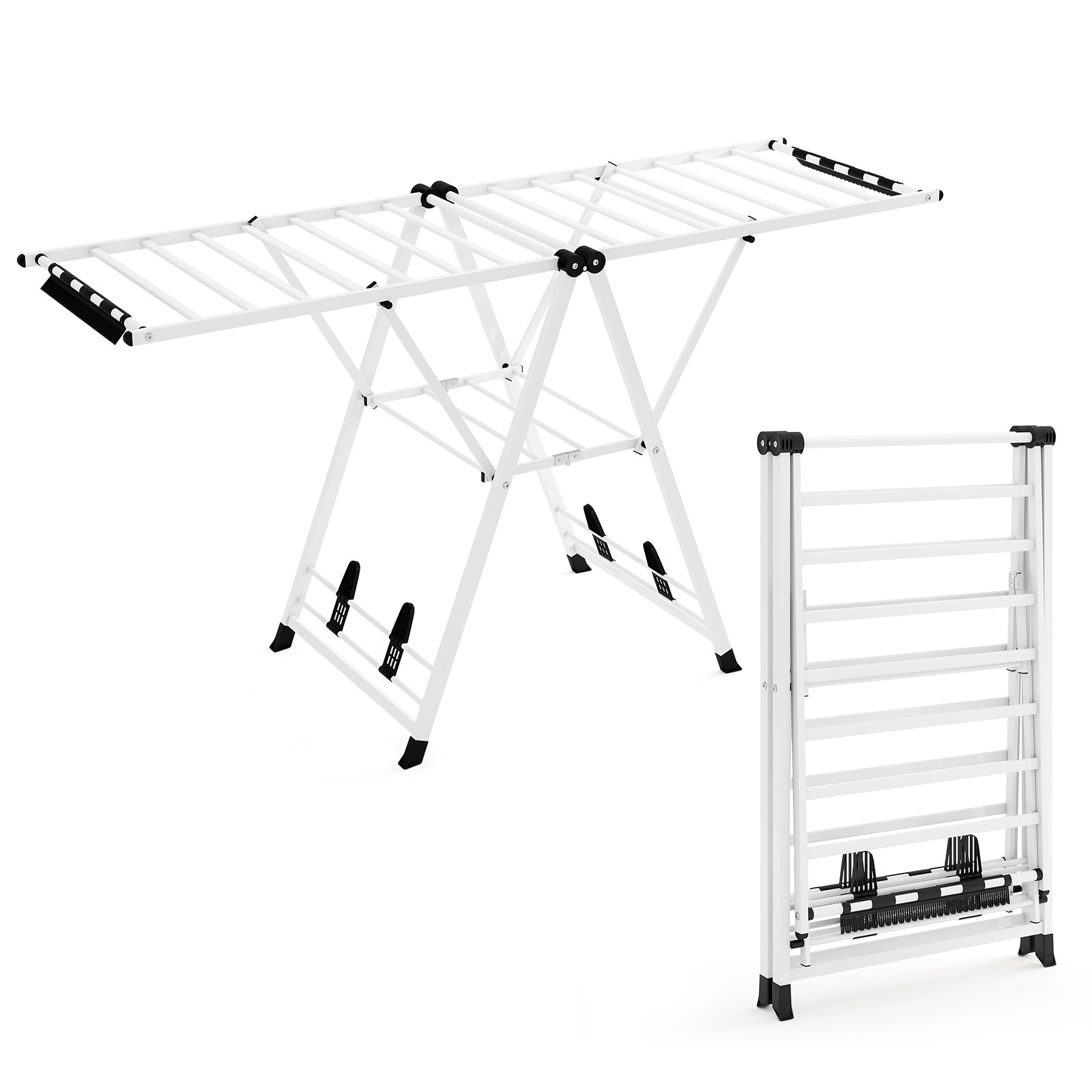 Foldable Metal Laundry Drying Rack with Height Adjustable Wings, 20 Drying Rails