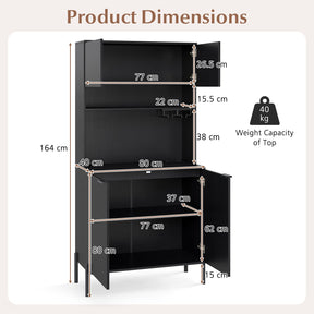 Kitchen Pantry Cabinet with Charging Station, 164 cm Tall Wine Bar Cabinet