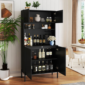 Kitchen Pantry Cabinet with Charging Station, 164 cm Tall Wine Bar Cabinet